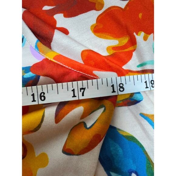 Y2K Halter Midi Dress Sz M Floral Orange Pink Teal Side Slits New Tropical Beach - Picture 9 of 9